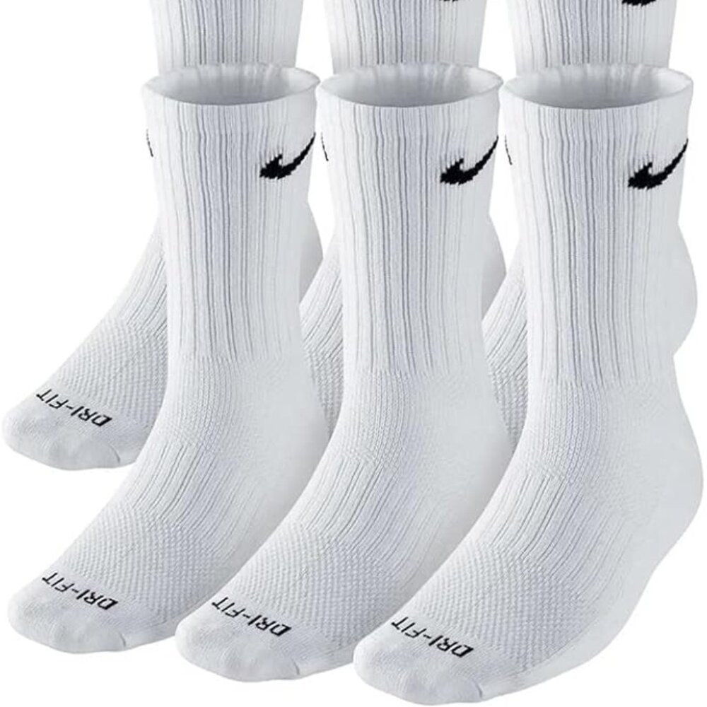 NIKE Dri-FIT Cushion Crew Training Socks (6 Pair) White With Traditional